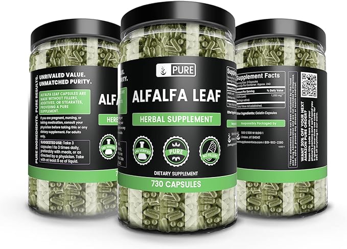 Pure Original Ingredients Alfalfa Leaf (730 Capsules) No Magnesium Or Rice Fillers, Always Pure, Lab Verified