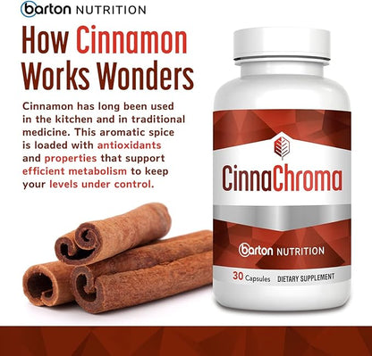 CinnaChroma Cinnamon Capsules - Extract Supplement with Chromium Picolinate and Vanadium 30 VIT D3 K2 to Support Metabolism Cardiovascular Health