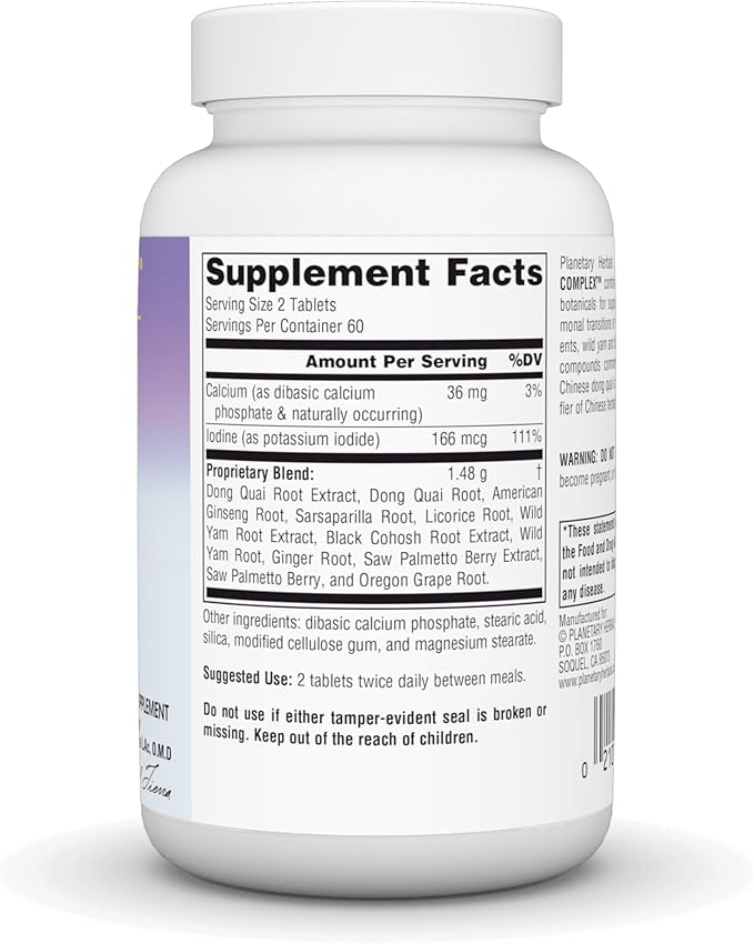 Planetary Herbals Wild Yam-Black Cohosh Complex Tablets, 120 Count