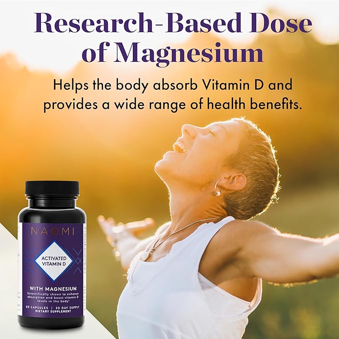 NAOMI Activated Vitamin D3 5000 IU (125 mcg) Supplement with Magnesium for Strong Bones, Teeth, Muscle, Immune and Mood Support, Non-GMO, Gluten Free, 60 Veggie Caps, 30 Day Supply