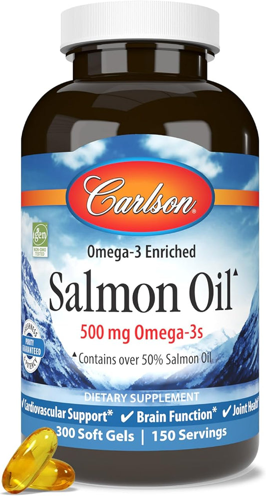 Carlson - Salmon Oil, 500 mg Omega-3s, Norwegian, Heart, Brain & Joint Health, 300 Softgels