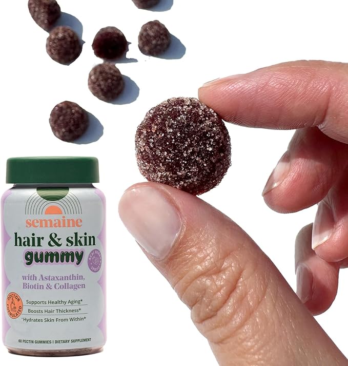 Semaine Hair & Skin Gummy — Collagen Gummy with Astaxanthin – Promotes Healthy Aging, Boosts Hair & Nail Strength, Supports Joints & Immune System, Wrinkle Support. (60 Count)