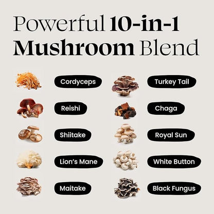 Optimal Prime 10x Mushroom Complex Supplement - Lions Mane, Cordyceps, Turkey Tail for Immunity, Energy, Mood, Focus - Natural Health Booster, 90 Caps