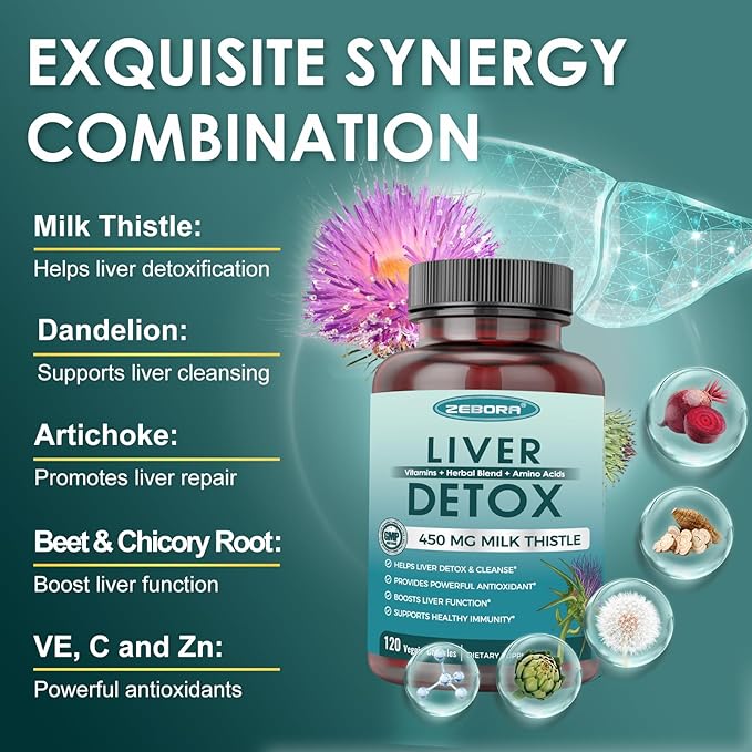 Milk Thistle Supplement for Liver Cleanse Detox & Repair, Liver Supplement with 450 mg Milk Thistle Extract (80% Silymarin) for Liver Support and Health, GMO-Free, 120 Veggie Capsules (60 Day-Supply)