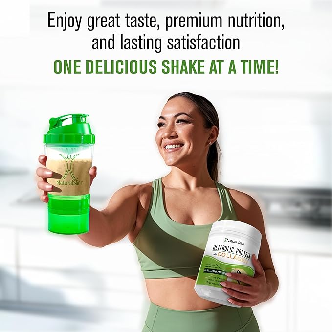 NaturalSlim Metabolic Protein Powder with Collagen Vanilla - Hydrolyzed Collagen Protein Powder for Hair, Skin, Bone, Joint, and Metabolism - Low Carb Meal Replacement Shake Mix - 17.6 oz