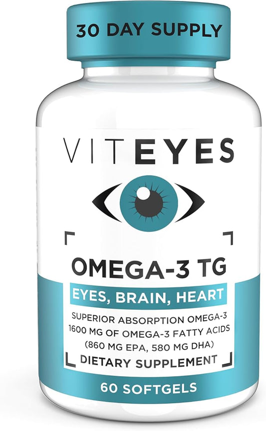Viteyes Omega-3 TG Supports Eye & Heart Health, Natural Triglyceride Fish Oil Formula, Clear, 60 Count