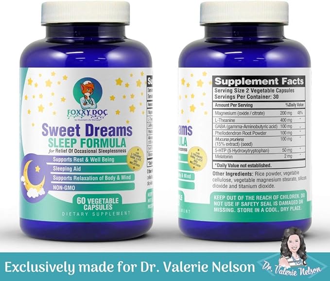 Melatonin Sleep Supplement with GABA, 5-HTP, L-Theanine - Sweet Dreams – by Dr. Valerie Nelson