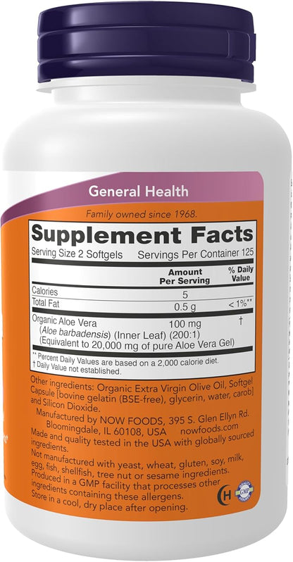 NOW Foods Supplements, Aloe Vera (Aloe barbadensis) 10,000 mg, Supports Digestive Health*, 250 Softgels