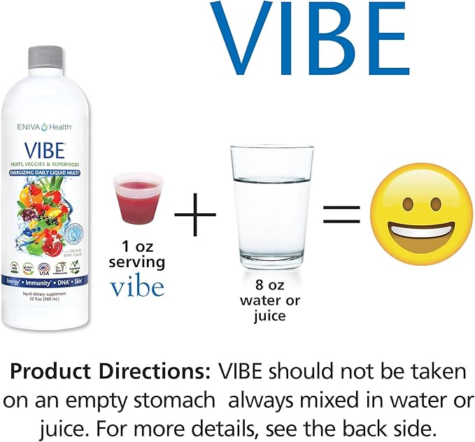 Eniva Health Vibe Liquid Daily Multivitamin | Fruit & Veggie Superfood Supplement | Doctor Formulated | 2 Bottle Value Pack 64 oz
