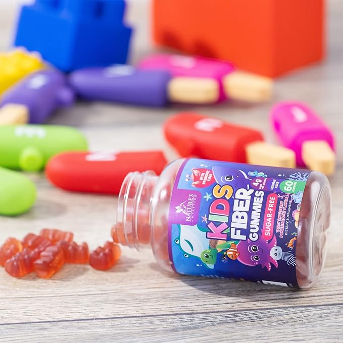 Kids Fiber Gummies – Sugar-Free Prebiotic Fiber Supplement Supports Digestion, Regularity, & Immune Health – 4g Plant-Based Fiber, Raspberry Flavor – Vegan, Gluten-Free Gummy Bears – 60 Gummies