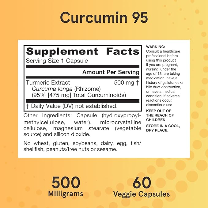 Jarrow Formulas Turmeric Curcumin Supplement - Curcumin 95, Turmeric Supplements, 500 mg for Antioxidant & Joint Support, 60 Capsules