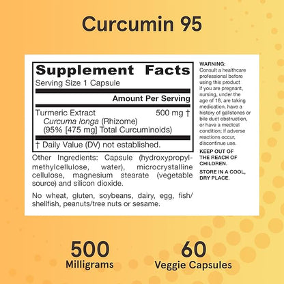 Jarrow Formulas Turmeric Curcumin Supplement - Curcumin 95, Turmeric Supplements, 500 mg for Antioxidant & Joint Support, 60 Capsules