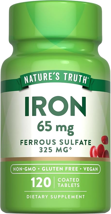 Nature's Truth Iron Supplement | 65mg | 120 Tablets | 325mg Ferrous Sulfate | Non-GMO & Gluten Free Pills