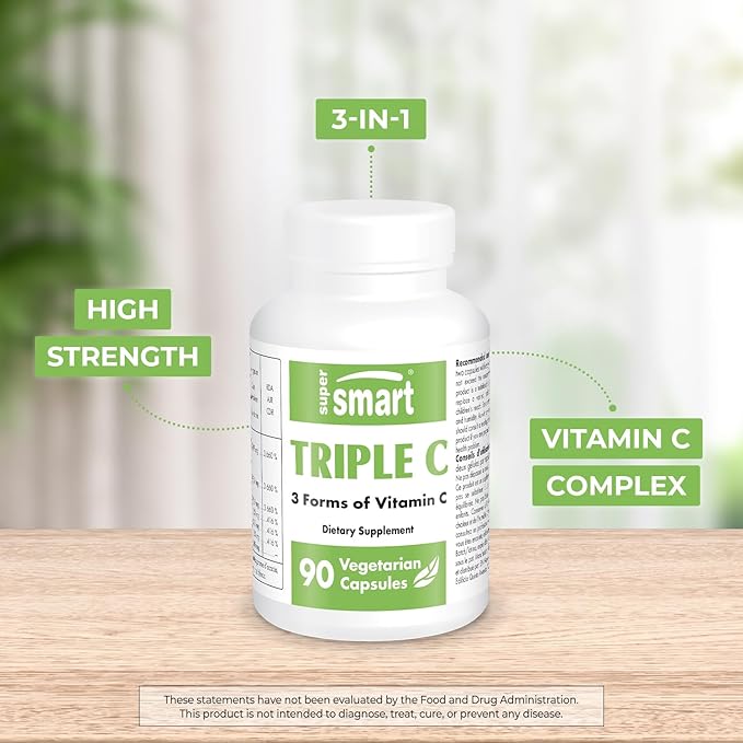 Supersmart - Triple C (3 Forms of Vitamin C) - Ascorbic Acid, Calcium Ascorbate & Ascorbyl Palmitate | Non-GMO & Gluten Free - 90 Vegetarian Capsules