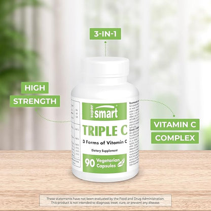Supersmart - Triple C (3 Forms of Vitamin C) - Ascorbic Acid, Calcium Ascorbate & Ascorbyl Palmitate | Non-GMO & Gluten Free - 90 Vegetarian Capsules