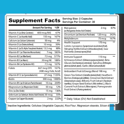 Complete Multivitamin Capsules for Men & Women - 60 Count - 30 Servings - 1 Month Supply