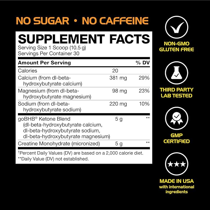 Micronized Creatine Monohydrate Powder - Stim Free Pre Workout with Creatine 5g & Patented goBHB Electrolytes for Enhanced Energy Focus Muscle Building & Recovery (30 Servings - Neutral Taste)