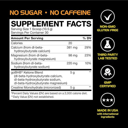 Micronized Creatine Monohydrate Powder - Stim Free Pre Workout with Creatine 5g & Patented goBHB Electrolytes for Enhanced Energy Focus Muscle Building & Recovery (30 Servings - Neutral Taste)