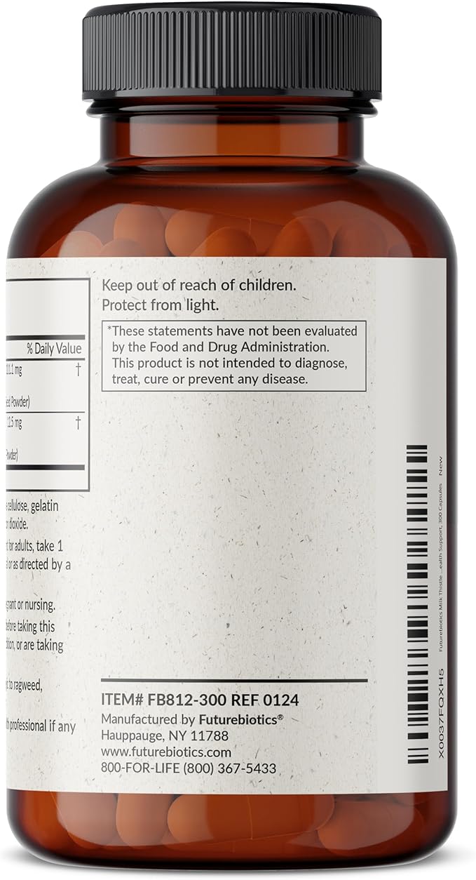 Futurebiotics Milk Thistle Silymarin Marianum & Dandelion Root Liver Health Support, Antioxidant Support, Detox, 300 Capsules