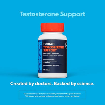 ROMAN Testosterone Support | Daily Nutritional Supplement with Ashwagandha & Magnesium | (120 Tablets)