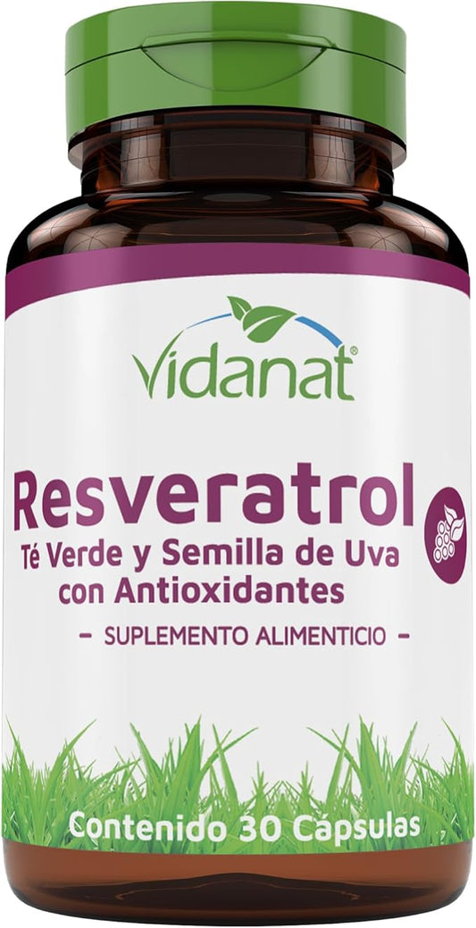 Vidanat Resveratrol 300 mg – Antioxidant Supplement for Heart Health, Anti-Aging, and Immune Support – 30 Capsules (Pack of 1) Green Tea and Grape Seed