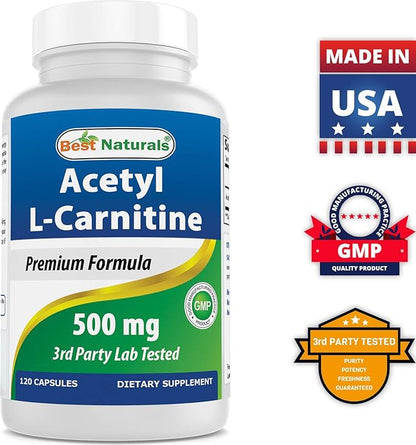 Best Naturals Acetyl L-Carnitine 500 Mg 120 Capsules (120 Count (Pack of 3))