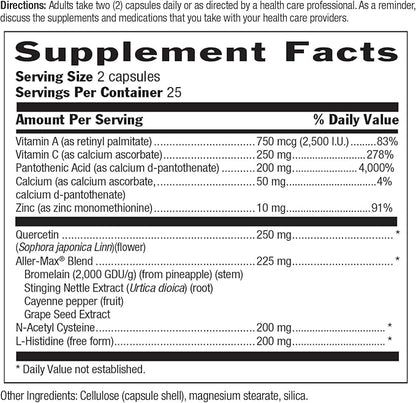 Country Life Aller-Max - Quercetin Supplements with Bromelain - Immune Support with Vitamin C, Zinc, and Botanical Blend - Certified Gluten-Free, Vegan (50 Count (Pack of 1))
