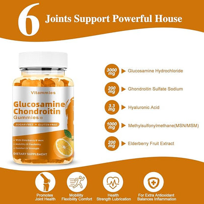 Glucosamine Chondroitin Gummies with MSM & Elderberry Extra Strength - Joint Support, Antioxidant Immune Support Supplement for Adults, Men & Women - 60 Orange Gummies