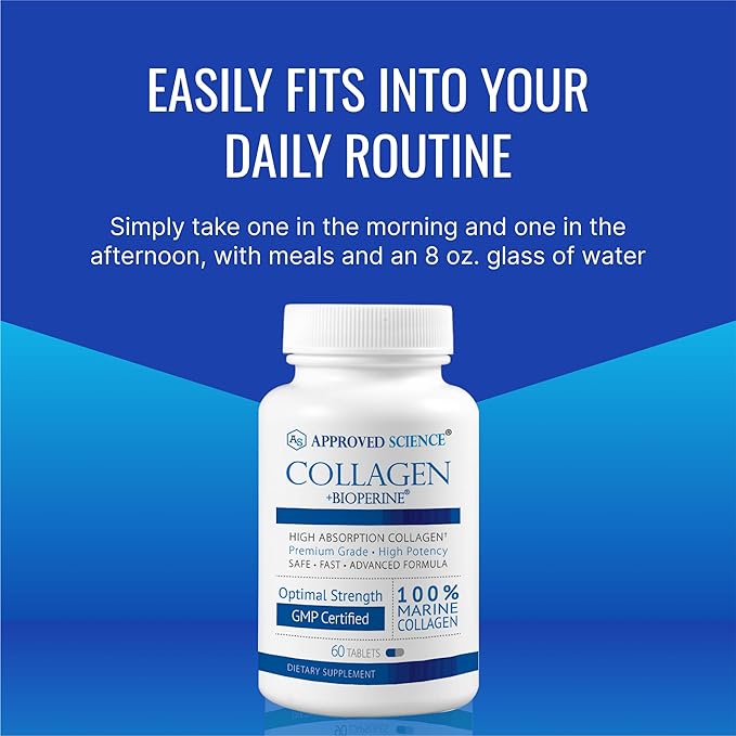 Approved Science Collagen Pills - Absorbable Marine Collagen Types I and III - 360 Tablets - Healthy Hair and Skin - Vitamin C, Sodium, and Bioperine for Fast Results - Non-GMO, Made in USA