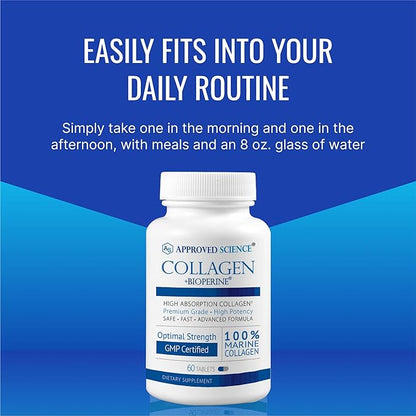 Approved Science Collagen Pills - Absorbable Marine Collagen Types I and III - 360 Tablets - Healthy Hair and Skin - Vitamin C, Sodium, and Bioperine for Fast Results - Non-GMO, Made in USA