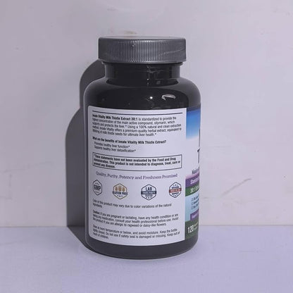 Innate Vitality 30:1 Organic Milk Thistle Supplement, 9000mg Equivalent (300mg Extract), 80% Silymarin Flavonoids, Liver Health, Detox & Cleansing, Made in USA, Non-GMO, 120 Veggie Capsules