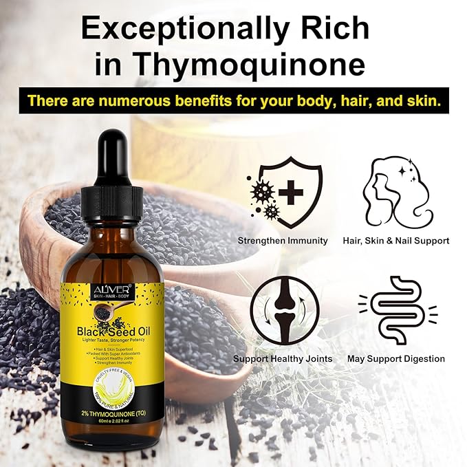 Black Seed Oil Organic Cold Pressed - 2% Thymoquinone, Natural Black Seed Oil, 100% Turkish Nigella Sativa Oil Super antioxidant, Strengthen Immunity, Support Healthy Joints, Digestion, Hair, Skin