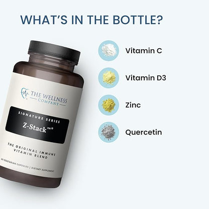 Z-Stack | 60 Capsules | Immune Support Formula with Vitamin C, Vitamin D3, Zinc, and Quercetin | Non-GMO, Gluten-Free | Supports Immune System Health, The Wellness Company