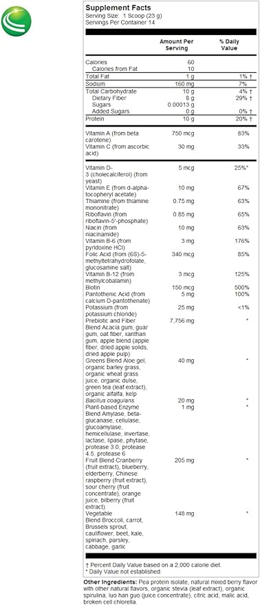 Nutra BioGenesis Premiere Greens Multi - Superfood Protein, Fiber, Antioxidant, and Essential Nutrient Powder Supplement - 322 g