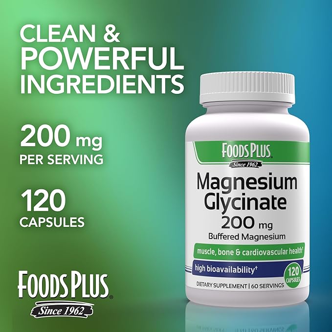 Magnesium Glycinate 200 mg per Serving, Muscle, and Cardiovascular Health, Buffered Magnesium, Health and Nutrient Metabolism, High Bioavailability, 60 Servings