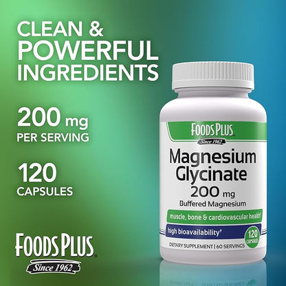 Magnesium Glycinate 200 mg per Serving, Muscle, and Cardiovascular Health, Buffered Magnesium, Health and Nutrient Metabolism, High Bioavailability, 60 Servings