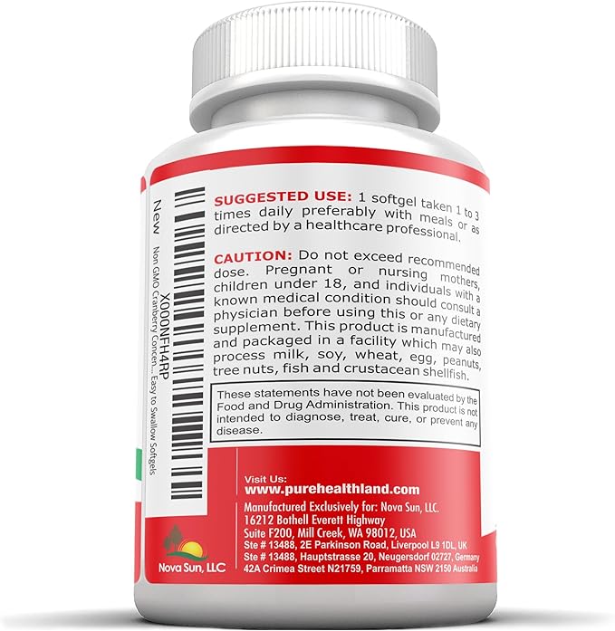Non-GMO Cranberry Concentrated from 12,600mg - Triple Strength Softgels - Easy to Swallow Pills for Men & Women, 1 Bottle