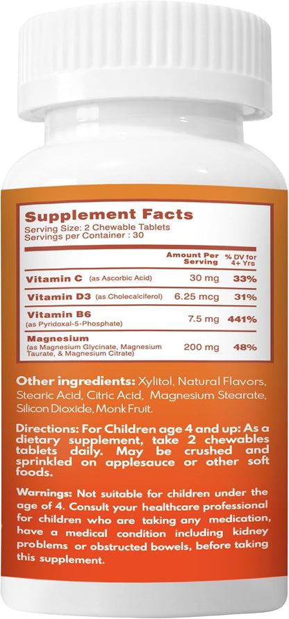 VAL Magnesium for Kids | High-Absorption Magnesium for Calm, Relaxation & Focus | Mg Glycinate, Citrate & Taurate | with Vitamin B6, D & C | Sugar-Free, Non-GMO | 60 Chewable Tablets
