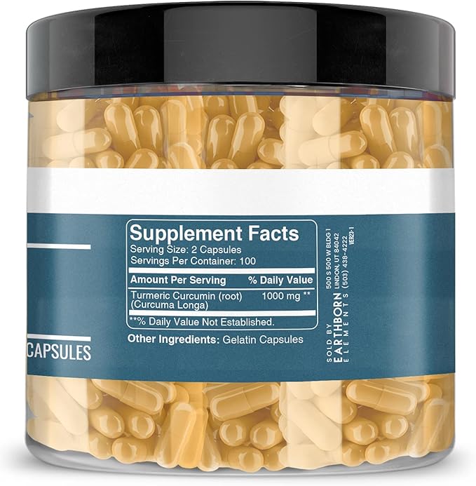 Earthborn Elements Turmeric Curcumin 200 Capsules, Pure & Undiluted, No Additives