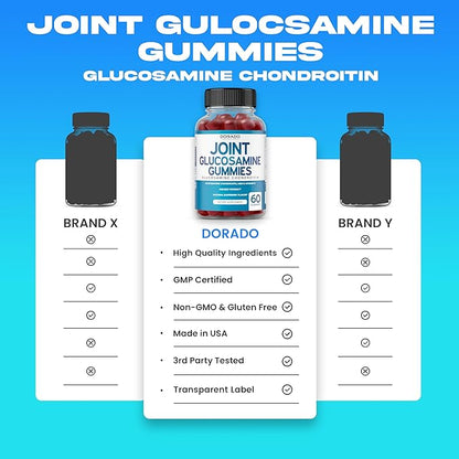 Glucosamine Chondroitin Gummies Joint Supplement - Glucosamine Gummies For Adults Nutritional Supplements - Joint Supplements for Men & Women - Delicious Raspberry Flavor - (60 Count)
