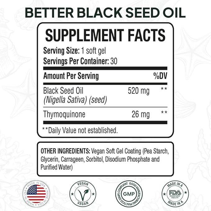 Better Organic Black Seed Oil Cold Pressed - Pure Nigella Sativa Oil for Immune Support - 5% Thymoquinone - Support Memory, Vitality, and Cellular Health