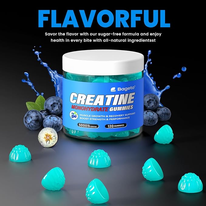 Creatine Monohydrate Gummies 5000mg for Men & Women, Gomitas de Creatina 5g Creatine Monohydrate, 0g Sugar Chewables Creatine Pre-Work Out for Muscle Strength, Vegan,120 Count, Blueberry Flavor
