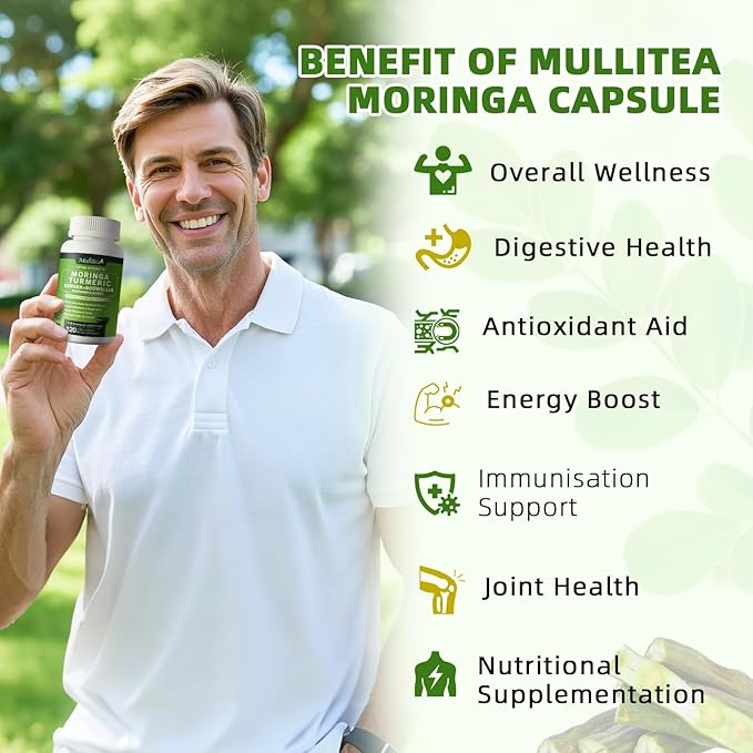 Moringa Capsules Organic 1000mg, 7-in-1 Superfood with Turmeric, Ginger, Elderberry, Licorice & Boswellia - Support Immune, Skin, Gut & Antioxidant-Non-GMO, GMP, 120 Vegan Capsules, 2 Months Supply