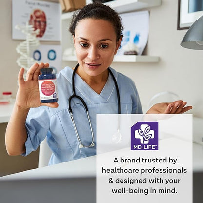 MD. Life Potassium Magnesium Zinc Calcium Supplement – Supports Bone Health & Muscle Health – Promotes Calcium Absorption and Immune Function – Magnesium Potassium Zinc Aspartate - 120 Capsules