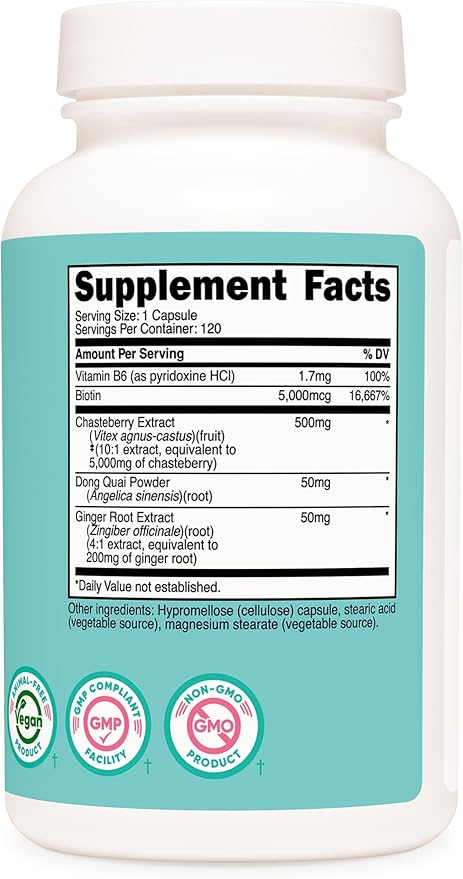 Nutricost Chasteberry Supplement for Women 120 Capsules, 5000mg Equivalent Per Serving (from 500mg of 10:1 Extract), with Dong Quai & Ginger Root Extract, Vegetarian, Gluten Free & Non-GMO