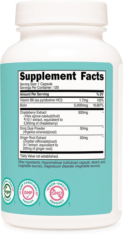 Nutricost Chasteberry Supplement for Women 120 Capsules, 5000mg Equivalent Per Serving (from 500mg of 10:1 Extract), with Dong Quai & Ginger Root Extract, Vegetarian, Gluten Free & Non-GMO