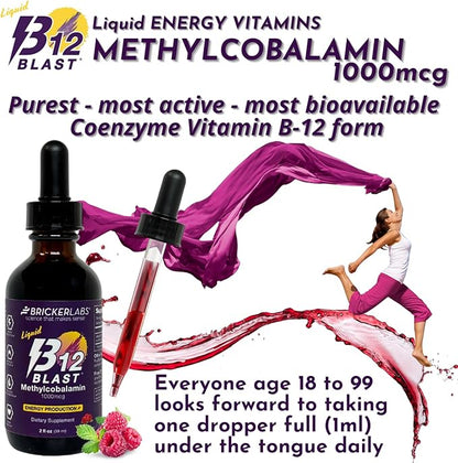 B12 Blast Methylcobalamin 1000mcg, Great Tasting Sublingual Liquid Energy Vitamins -Vegan B12 Vitamins, Sustained Energy and Cellular Energy Supplement - 59-Day Servings