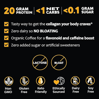 MariGold High Protein Collagen Coffee - Vanilla Collagen Latte, Dairy Free, 20g Grass-Fed Type I & III Collagen Peptides, Energy Boost, 2 Shots Organic Espresso, Non-GMO, 1 Lb Bag, 15 Servings