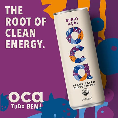 OCA | Organic, Vegan, Plant-Based Energy Drink - Berry Açai Flavor - 60 Calories per Can - 12-Pack - This energy drink is: organic, vegan, naturally sweetened, gluten free