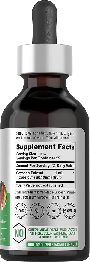 Horbäach Cayenne Pepper Tincture | 2 fl oz Liquid Extract | Vegetarian, Alcohol Free | Non-GMO, Gluten Free Supplement